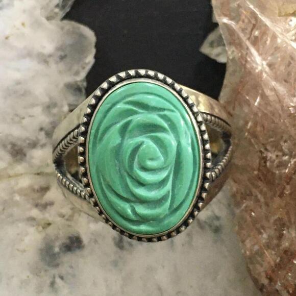 Carolyn Pollack Southwestern Style Sterling Silver Carved Turquoise Flower Ring - Picture 4 of 10